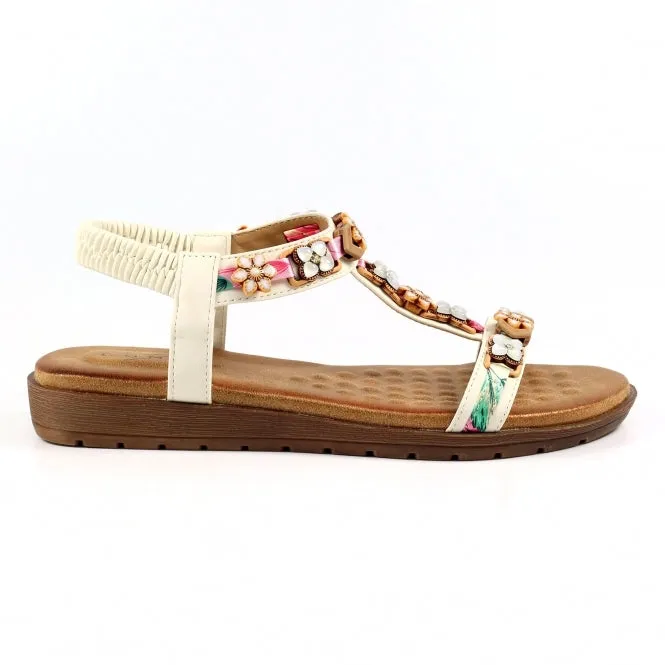 Ladies Lunar BECCA T-Bar Sandal White Soft