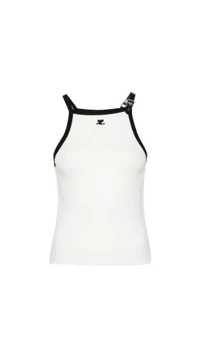 White and Black Buckle Tank Top