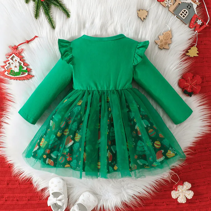 Wholesale Christmas Dresses for Baby Girls with Letters and Cartoon Prints 23101536