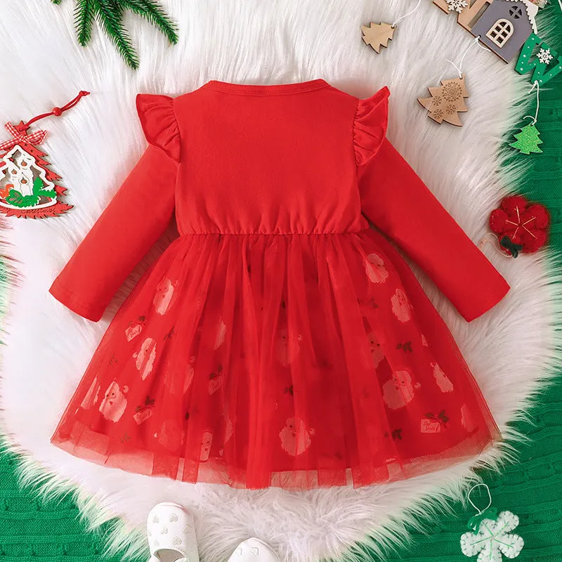 Wholesale Christmas Dresses for Baby Girls with Letters and Cartoon Prints 23101536