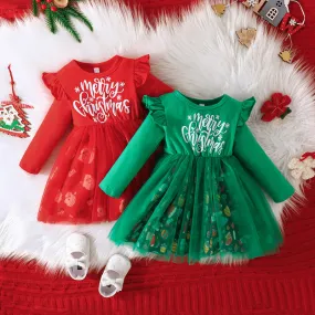 Wholesale Christmas Dresses for Baby Girls with Letters and Cartoon Prints 23101536