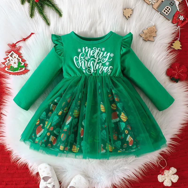 Wholesale Christmas Dresses for Baby Girls with Letters and Cartoon Prints 23101536