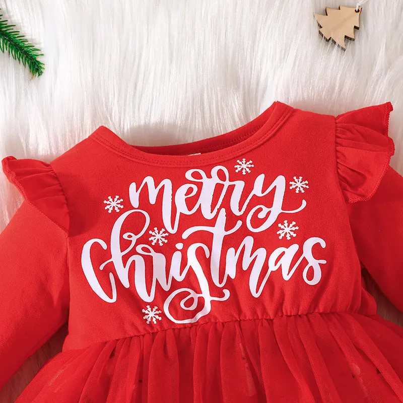 Wholesale Christmas Dresses for Baby Girls with Letters and Cartoon Prints 23101536