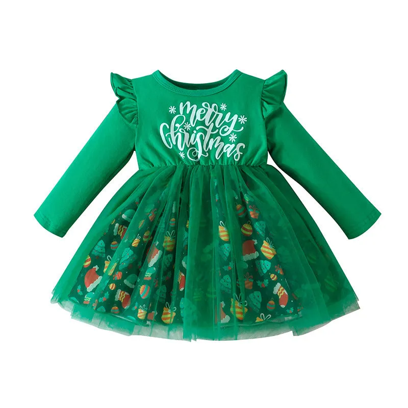 Wholesale Christmas Dresses for Baby Girls with Letters and Cartoon Prints 23101536