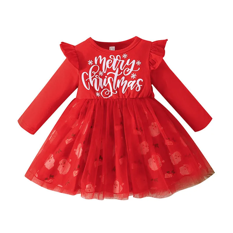 Wholesale Christmas Dresses for Baby Girls with Letters and Cartoon Prints 23101536