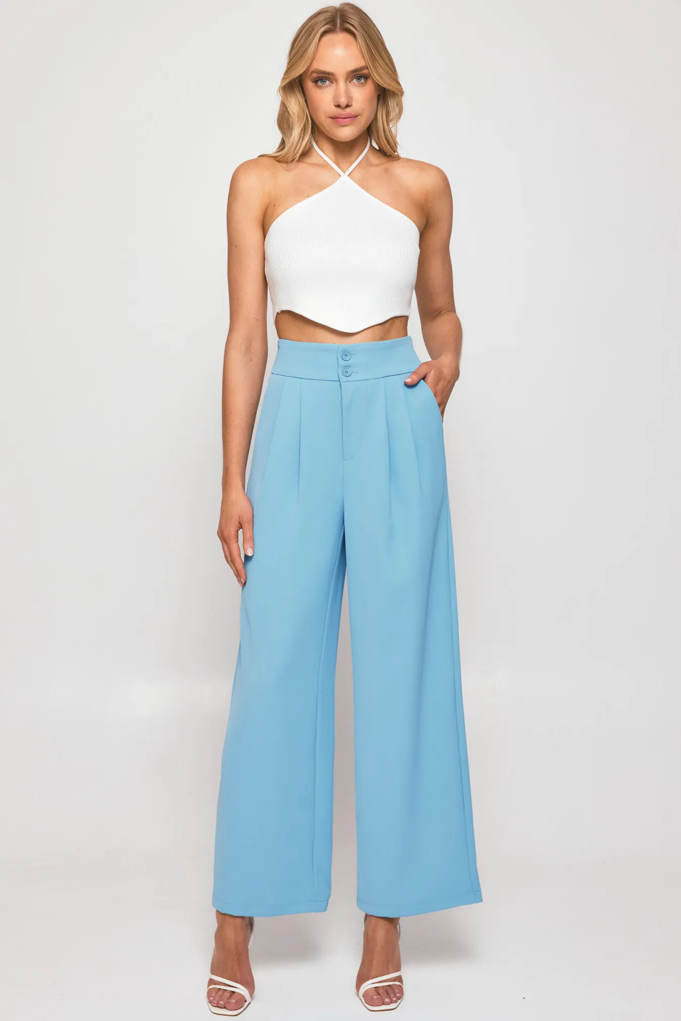 Wide Waistband Double Pleated Pants