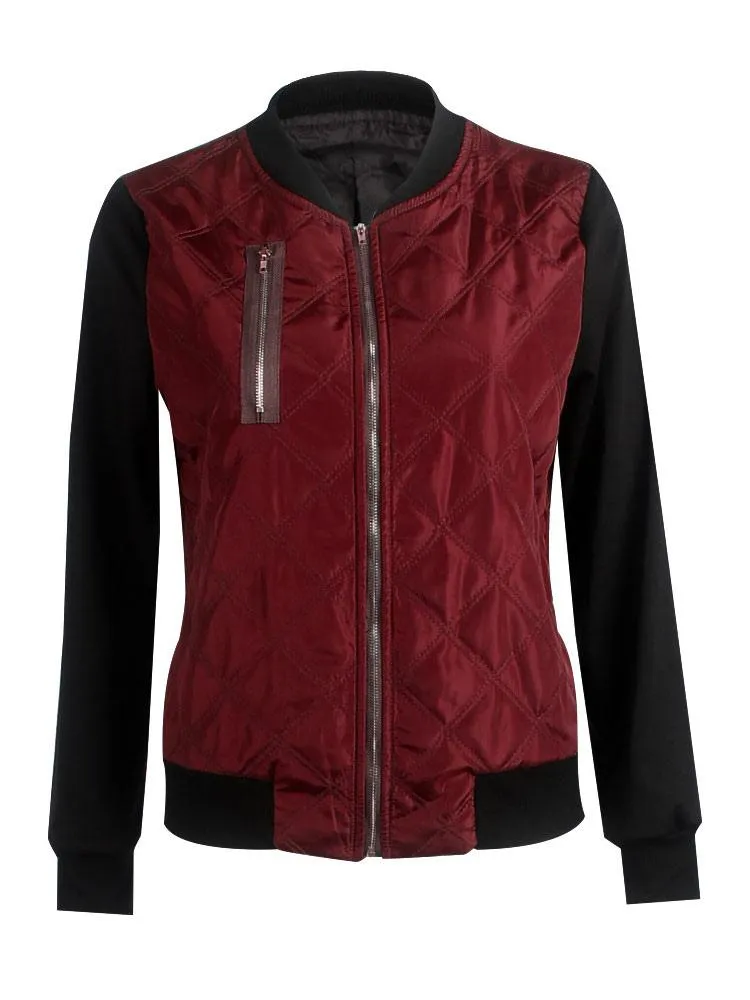 Stand Collar Quilted Jackets Women Bomber Jacket