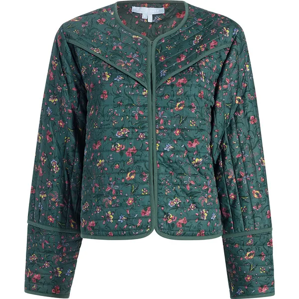 The Women's Amari Quilted Jacket, Fleur Chintz Bottle Green by Hill House Home