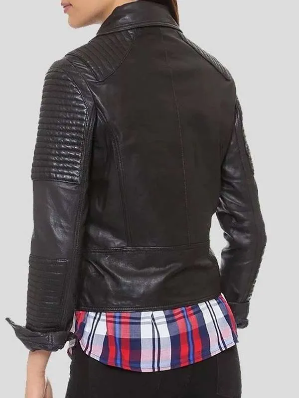 Stylish Black Leather Quilted Jacket for Women Biker