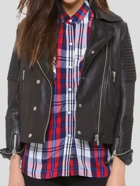 Stylish Black Leather Quilted Jacket for Women Biker