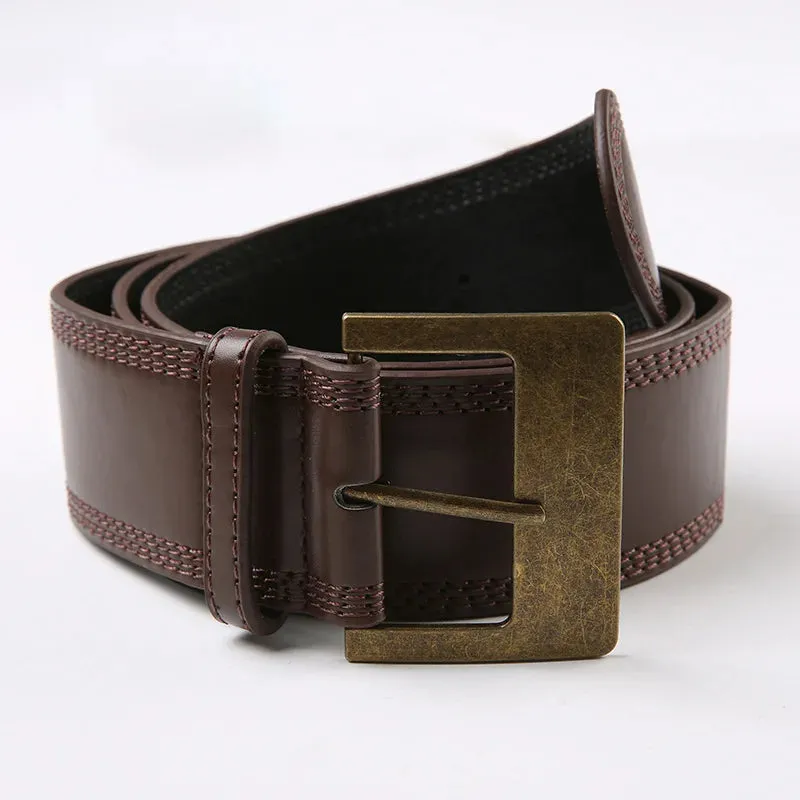 Women's Vintage Brown Leather Solid Pattern Buckle Belt