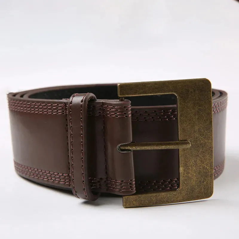 Women's Vintage Brown Leather Solid Pattern Buckle Belt