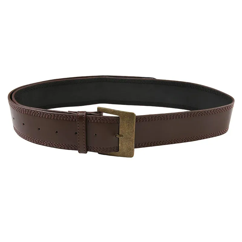 Women's Vintage Brown Leather Solid Pattern Buckle Belt