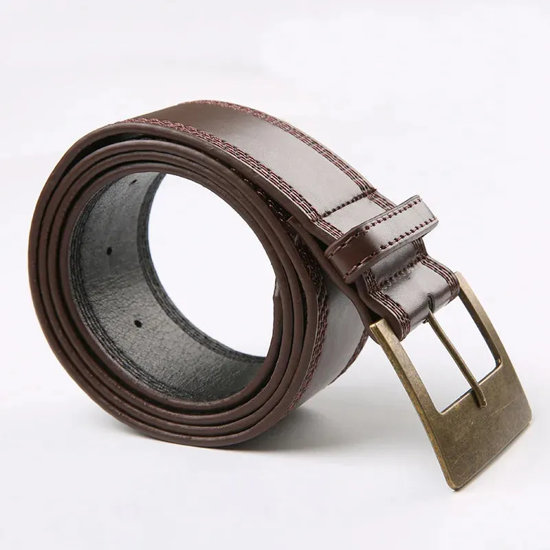 Women's Vintage Brown Leather Solid Pattern Buckle Belt