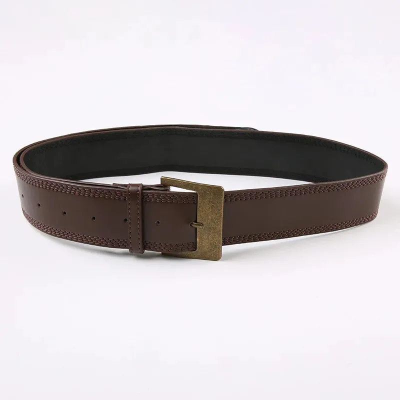 Women's Vintage Brown Leather Solid Pattern Buckle Belt