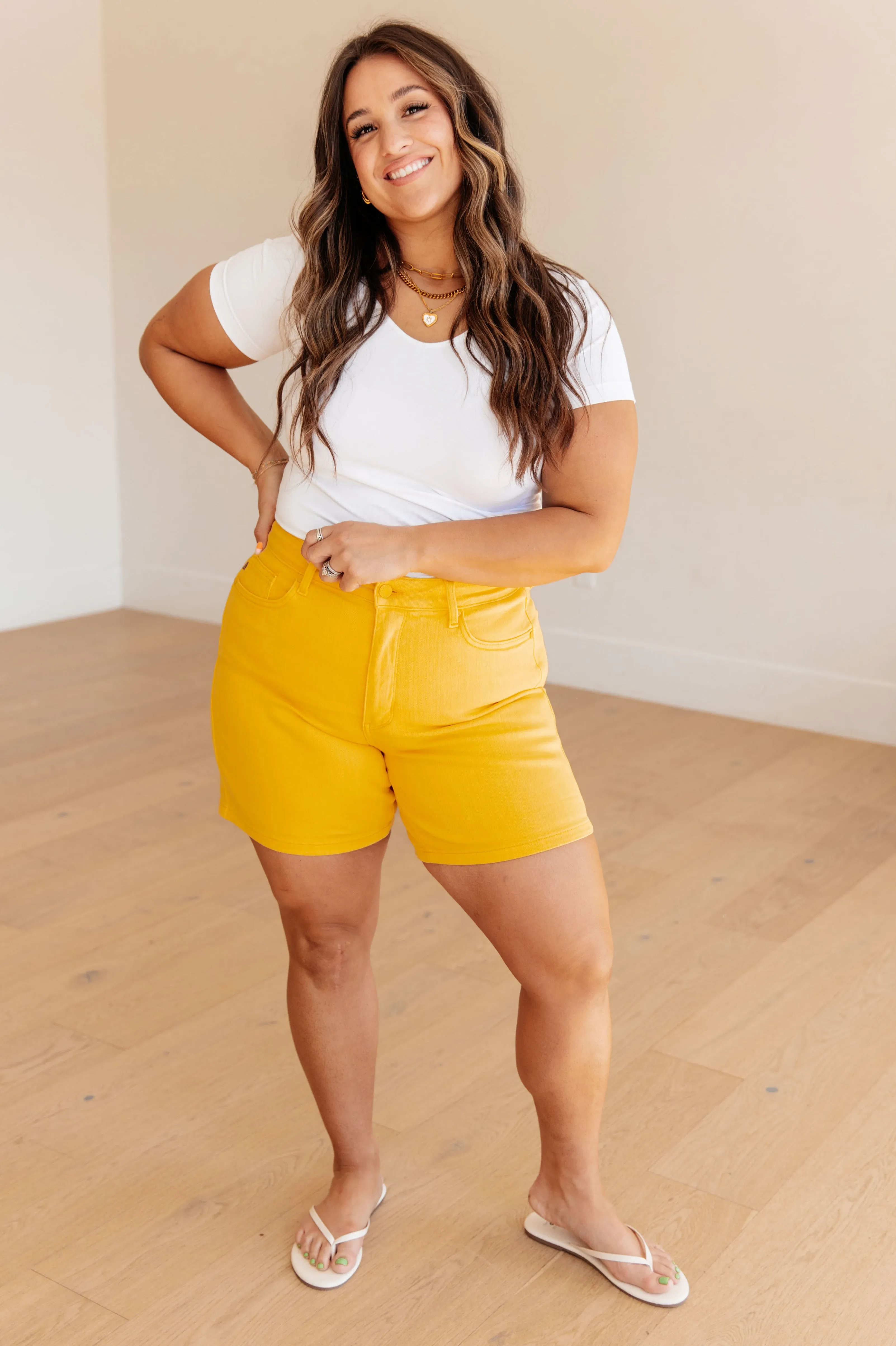 Stylish Yellow Cuffed Shorts